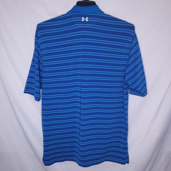 Under Armour Polo Shirt Mens Medium Striped Blue HeatGear Loose - Picture 5 of 10